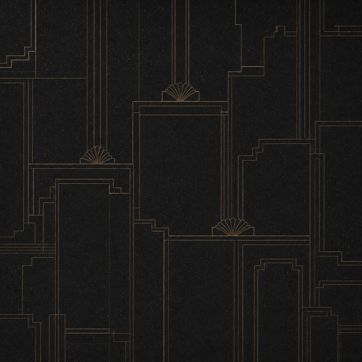 Black lacquer and restrained brass texture for dark Arc Deco patisserie surfaces