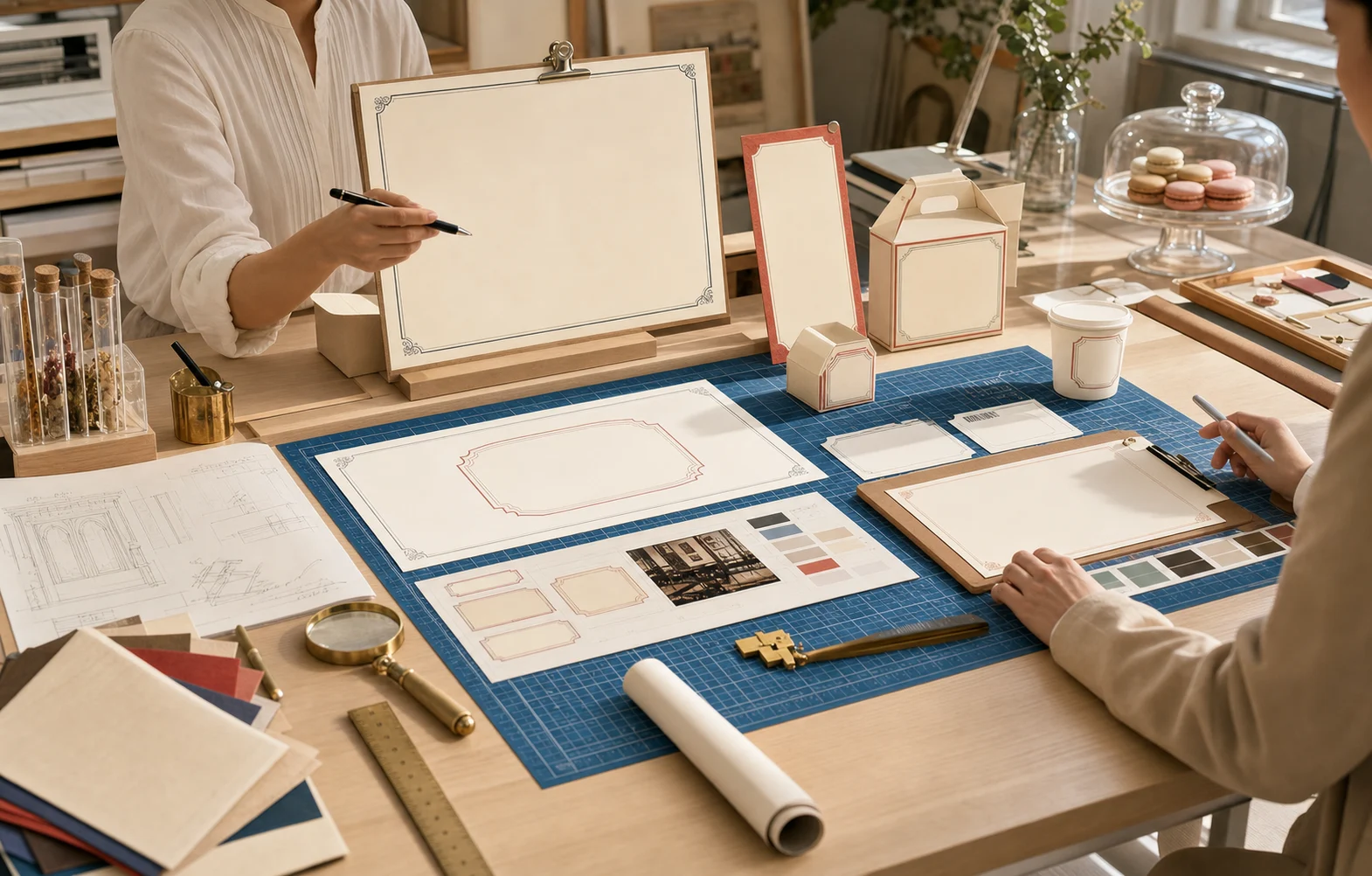 Made-to-order studio consultation scene for commercial website storytelling