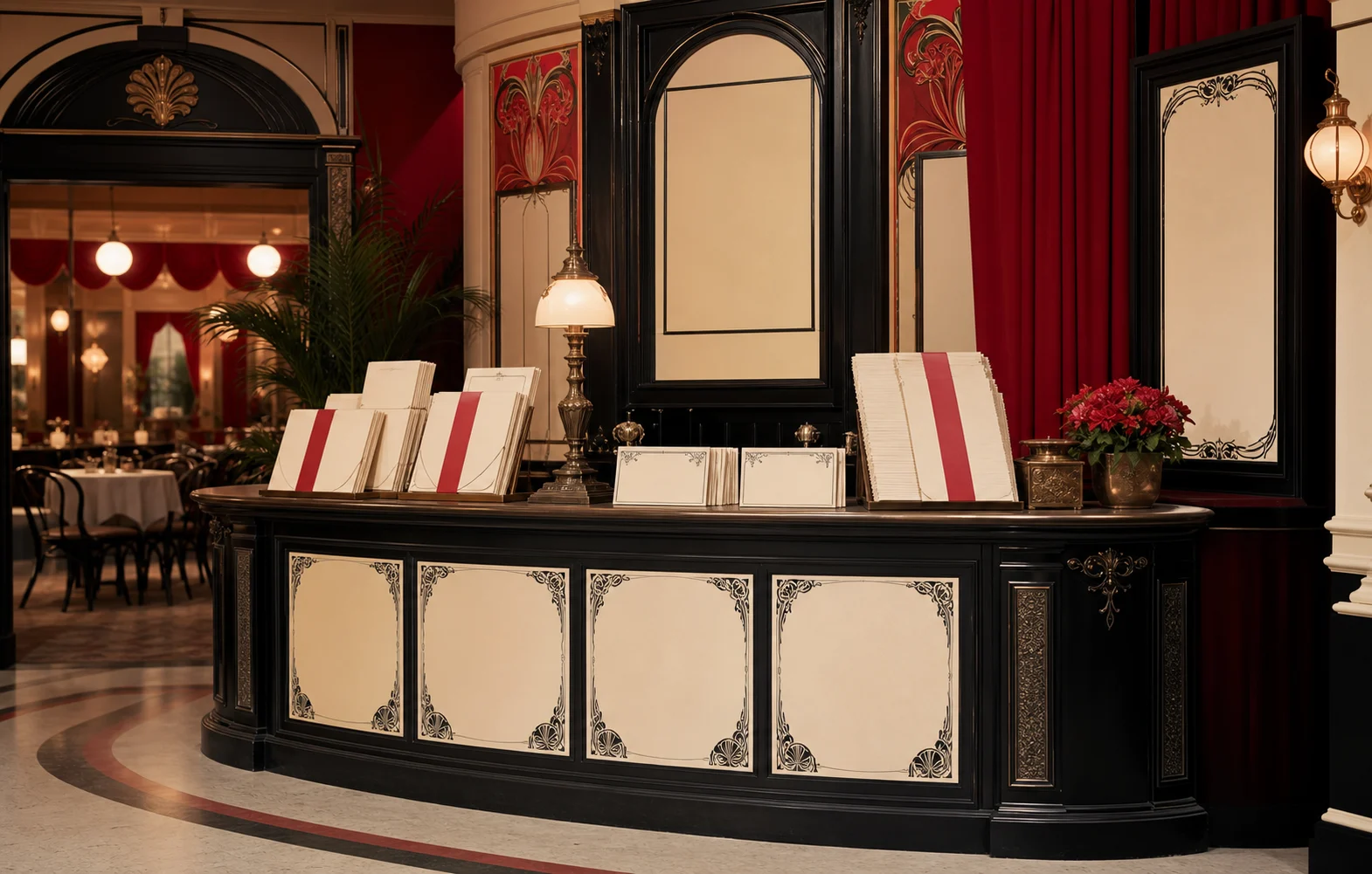 Reservation counter scene for theatre cafe and supper menu campaign pages