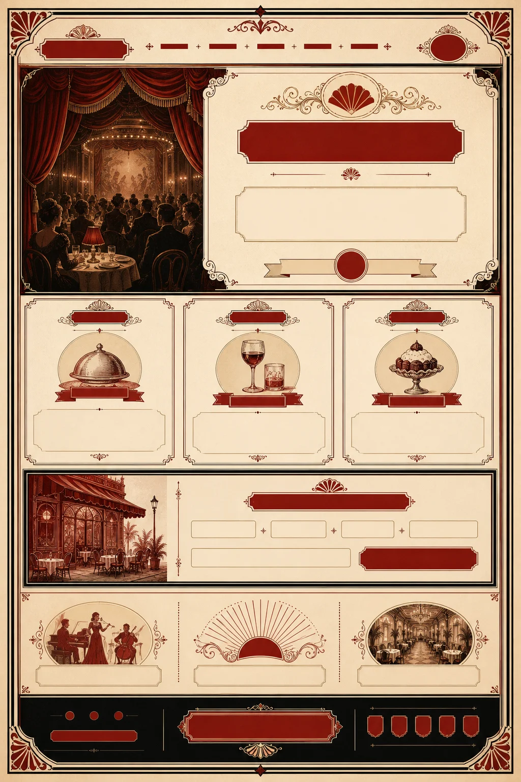 Full landing page template preview for theatre cafe supper menu campaign kit