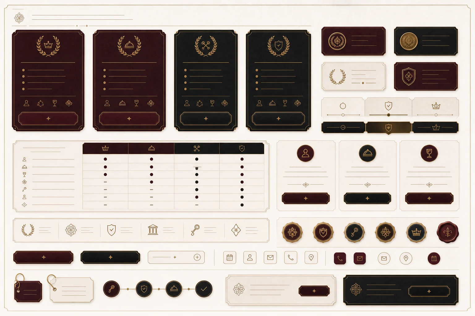 Burgundy Gilded Salon pricing/package cards, service tiers, trust plaques, and comparison rows