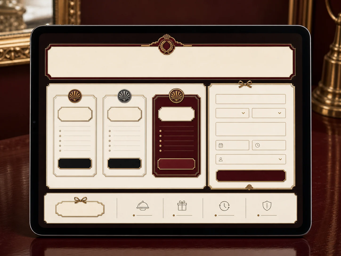 Burgundy Gilded Salon tablet responsive preview for premium service package page