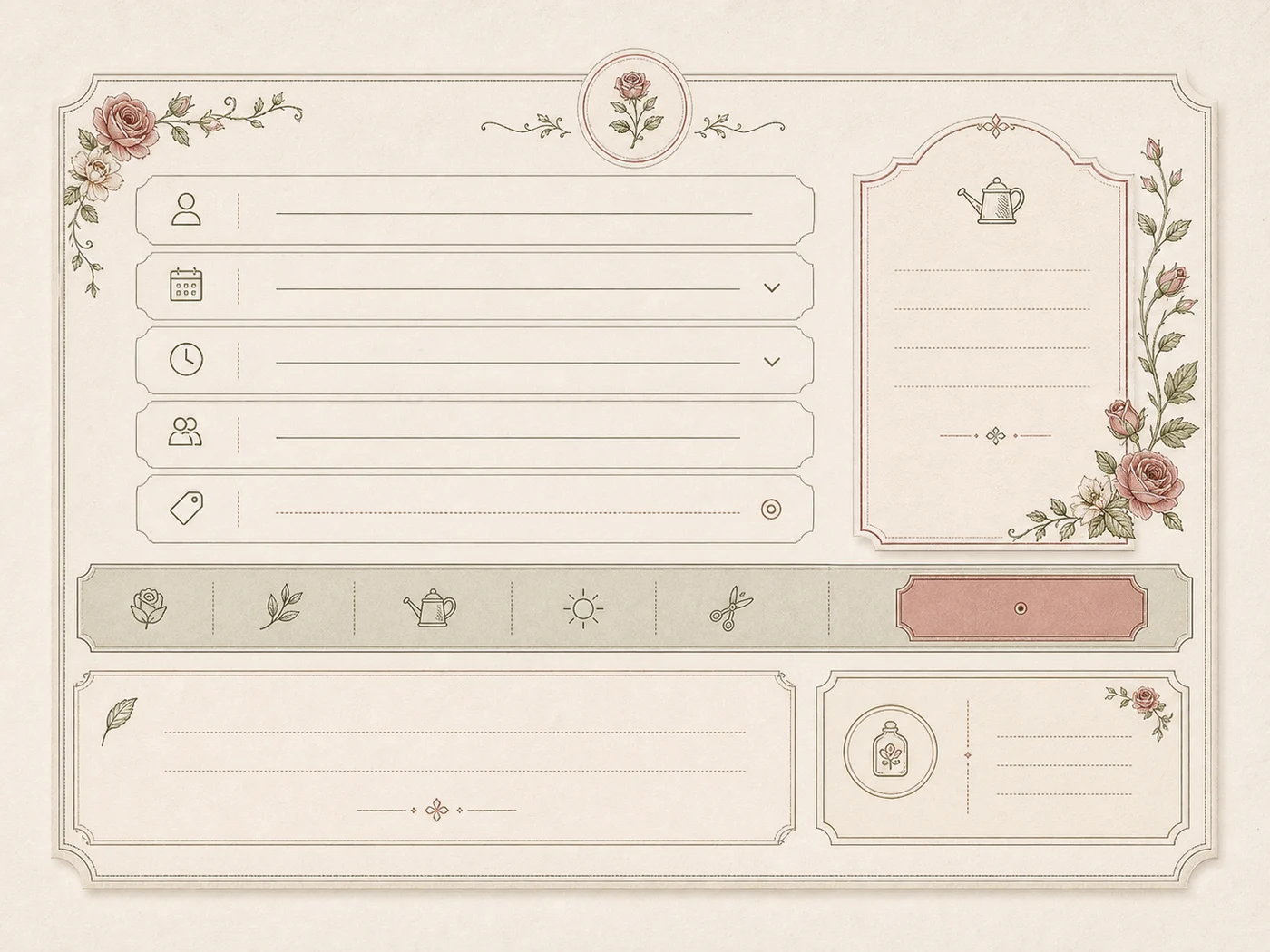 Floral consultation card component detail for Rose Parlour Atelier UI documentation