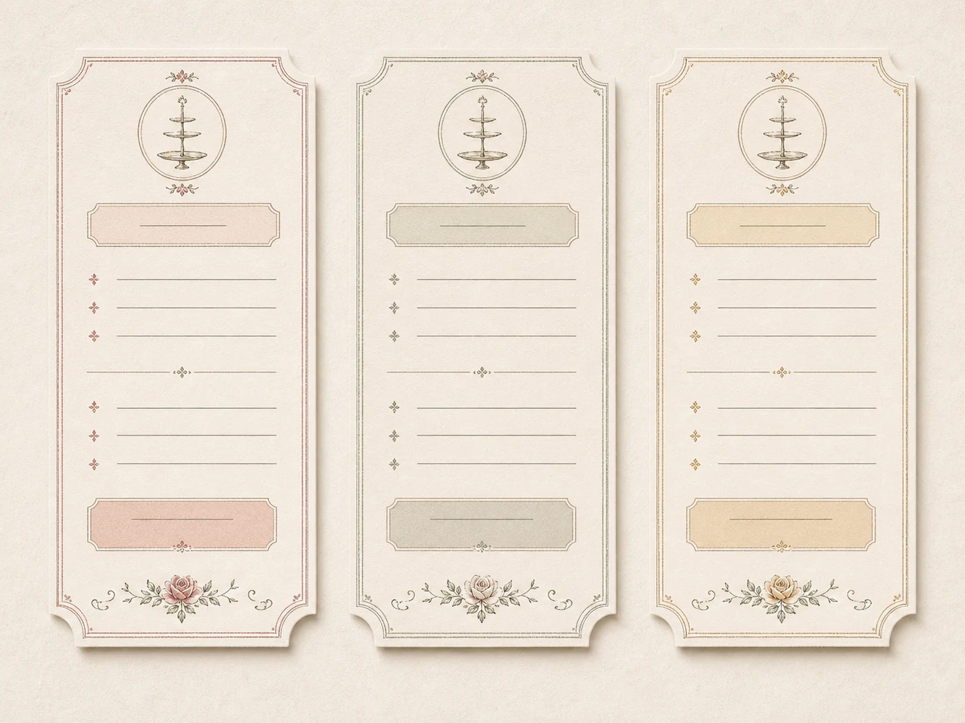 Tiered afternoon-tea menu card component detail for Afternoon Tea Salon UI documentation