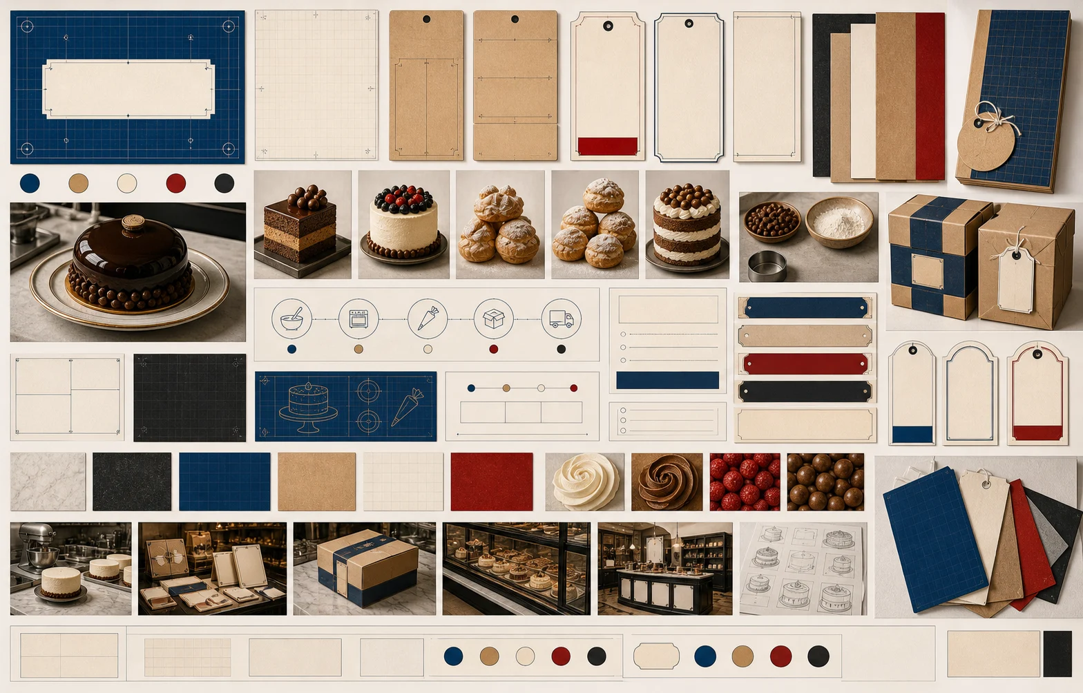 Moodboard plate for Atelier Blueprint material, layout, component structure, and made-to-order workflow